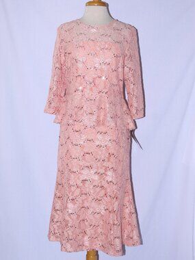 Sally #8857 Tea Length Lace Two Piece Peplum Formal Dress-Size XL- PEACH-NEW